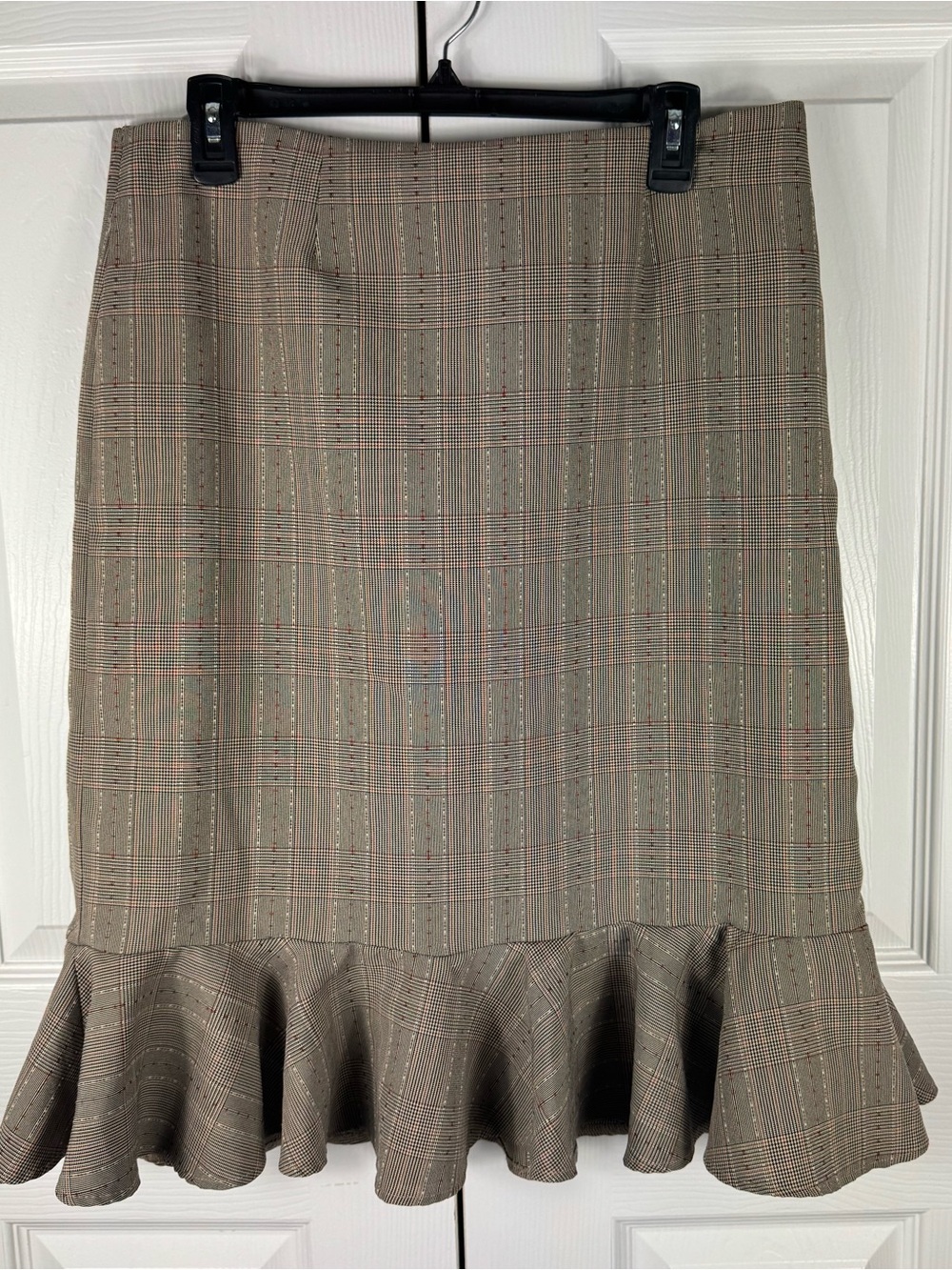 Women’s Taupe Plaid Ruffle-Hem Skirt Brown Size 12